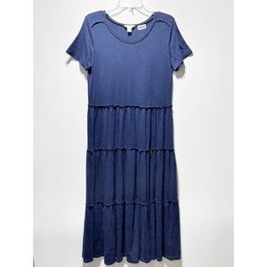 Caslon Norstrom Maxi Dress Women Medium Navy Blue Short Sleeve Tiered Scoop Neck